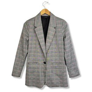 MayYouBe Grey Plaid Preppy Long Single Button Blazer Size Small